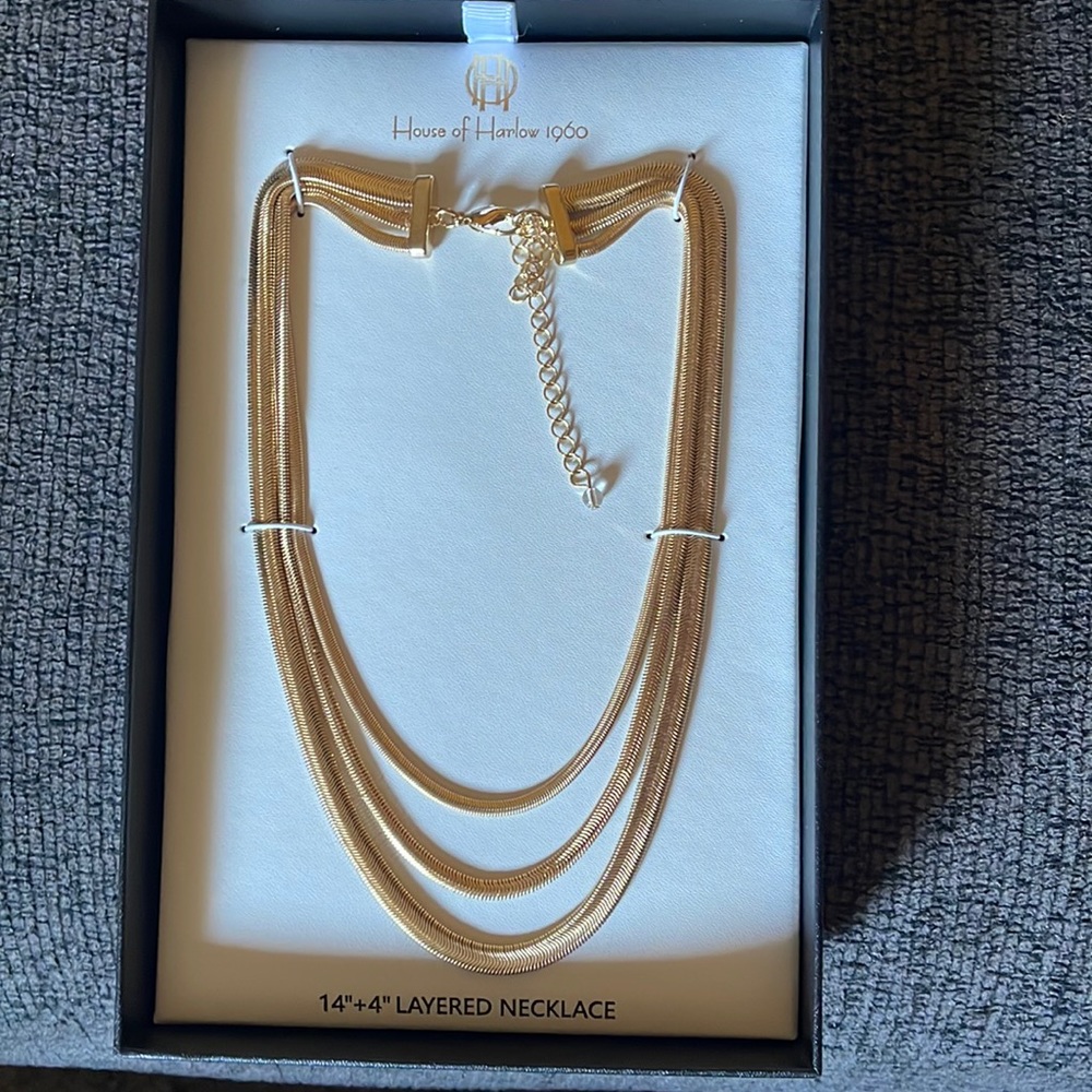 NWOT House of Harlow Gold Layered Herringbone Necklace